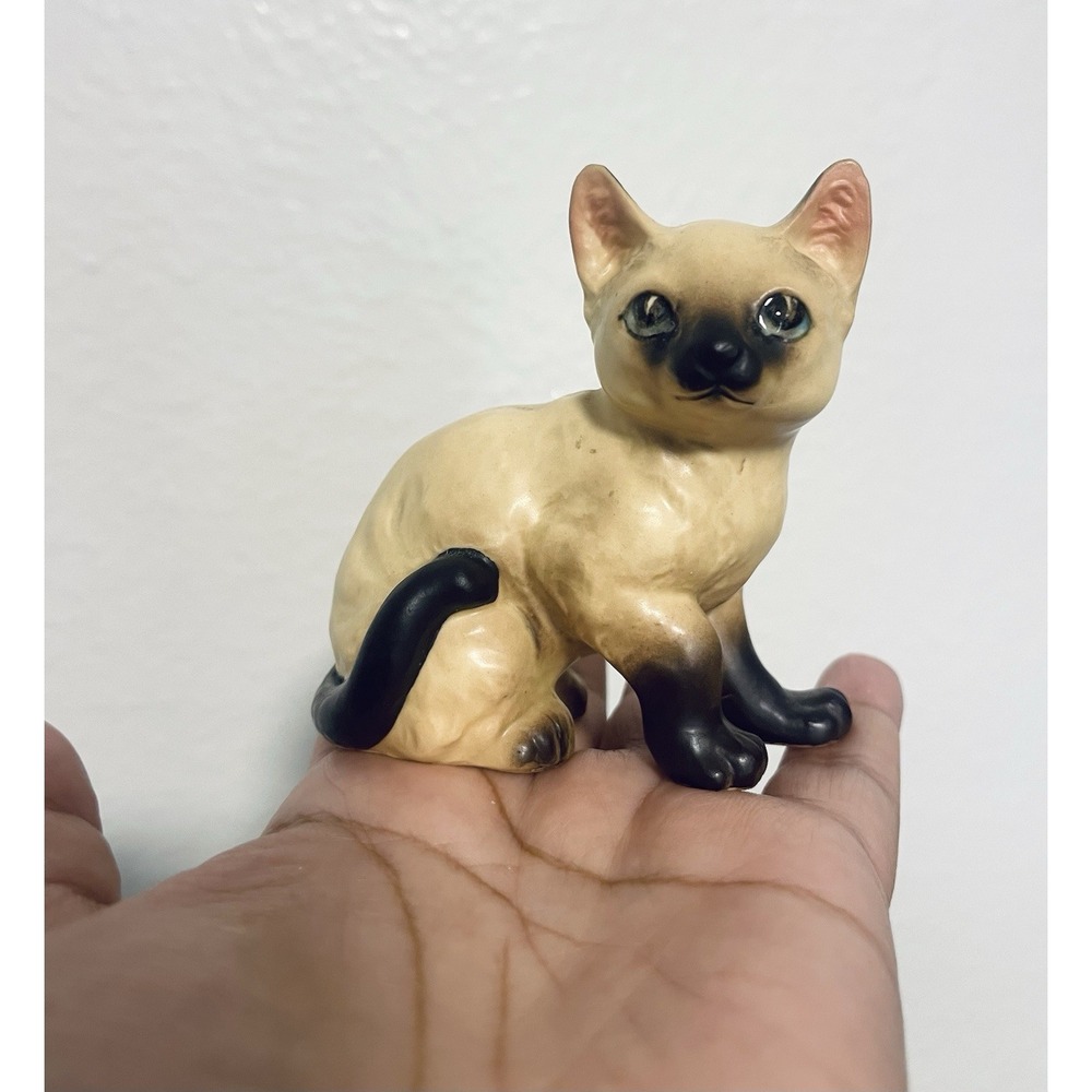 Vintage‎ Siamese Cat Kitten Figurine Statue Matte Ceramic Japan